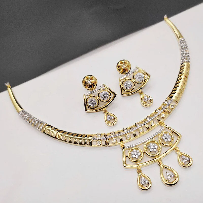 ladies bridal pendant necklaces-Aamrapali  Gold  Plated AD Necklace Set