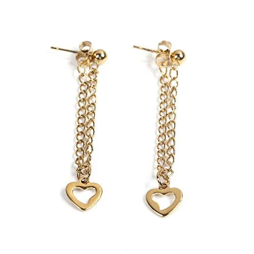 ladies gold earrings for women-SEXY SPARKLES stainless steel Chain Heart stud earrings for girls teens women Hypoallergenic