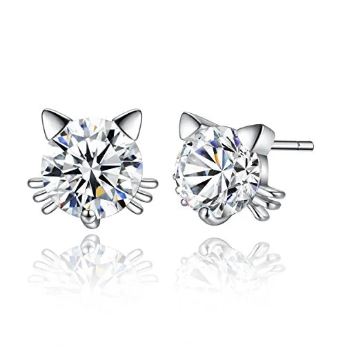 ladies sapphire earrings-Sexy Sparkles Cat Copper Stud Earrings Cubic Zirconia women teen girls