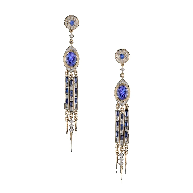 ladies geometric earrings-Tanzanite Fringe Drop Earrings