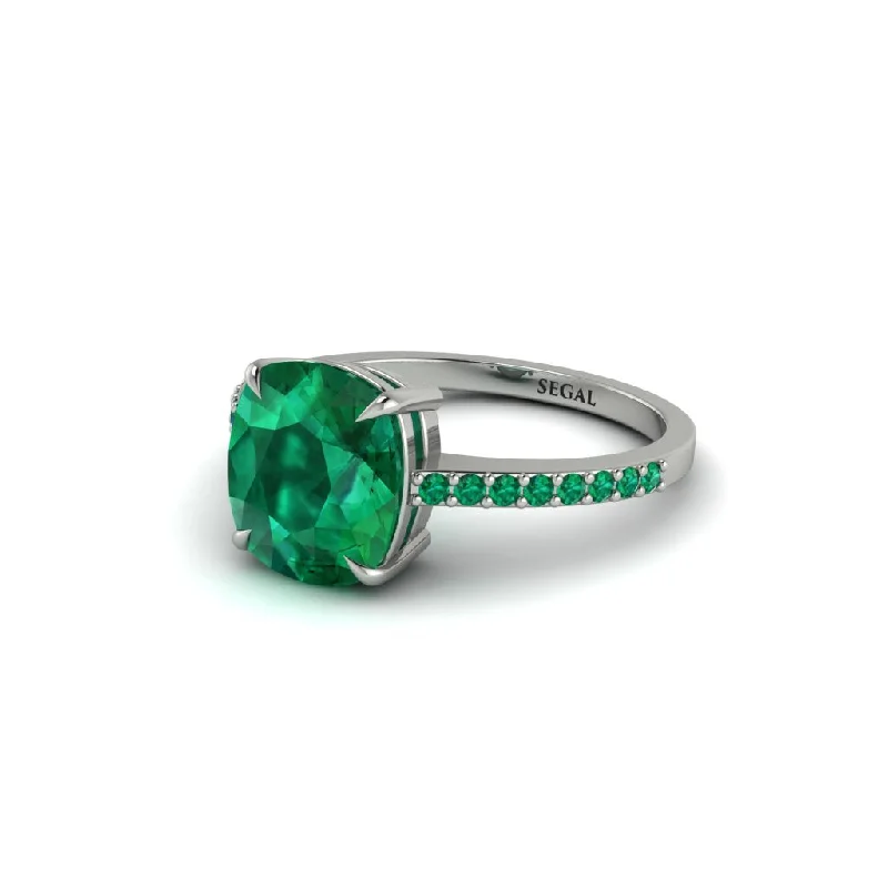 sterling silver ladies engagement rings-Gold Handmade Cushion Cut Emerald Engagement Ring - Whitney No. 21