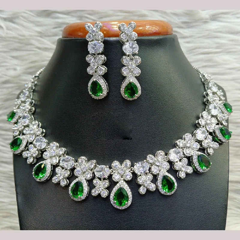 ladies classic necklaces-Jain Jewellers Silver Plated AD Necklace Set