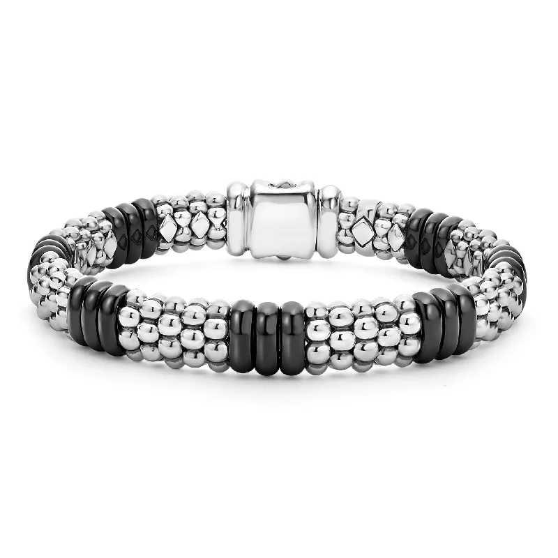 ladies simple bracelets-Black Caviar Ceramic Caviar Beaded Bracelet | 9mm