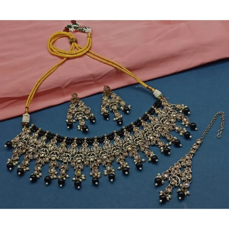 ladies glamorous necklaces-Akruti Collection Gold Plated Crystal Stone And Beads Necklace Set