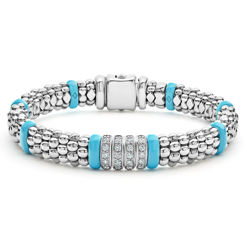 ladies personalized bracelets-Blue Caviar Four Station Diamond Caviar Bracelet | 9mm