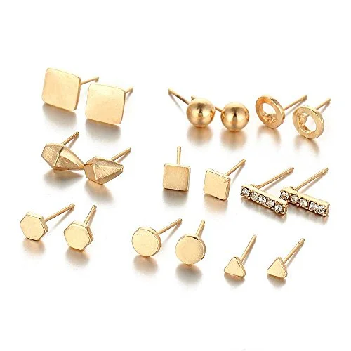 ladies chic earrings-Sexy Sparkles 9 Pairs Small Gold Tone Stud Earrings Ear Posts Womens Girls Assorted