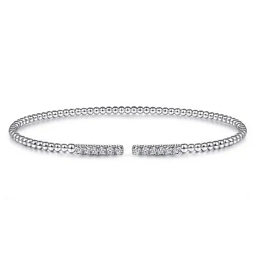 ladies gold bangles-14K White Gold Bujukan Bead Cuff Bracelet with Diamond Pave Bars