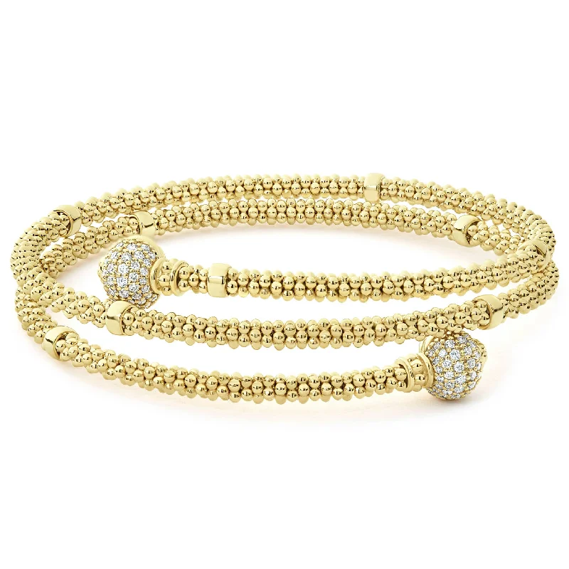 ladies bohemian bracelets-Caviar Gold 18K Gold Wrap Diamond Bracelet