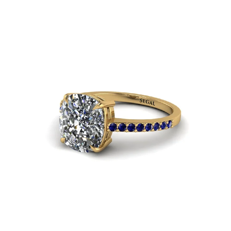 sapphire ladies engagement rings-Gold Handmade Cushion Cut Diamond Engagement Ring - Whitney No. 61