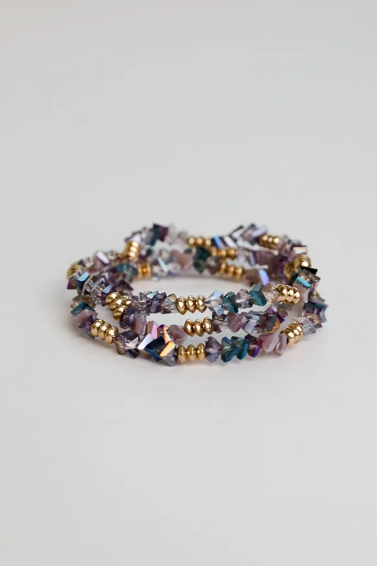 ladies crystal bangles-Allison Purple Beaded Bracelet Set