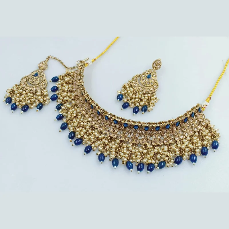 ladies trendy necklaces-Rani Sati Jewels Gold Plated Crystal and Pearl Necklace Set