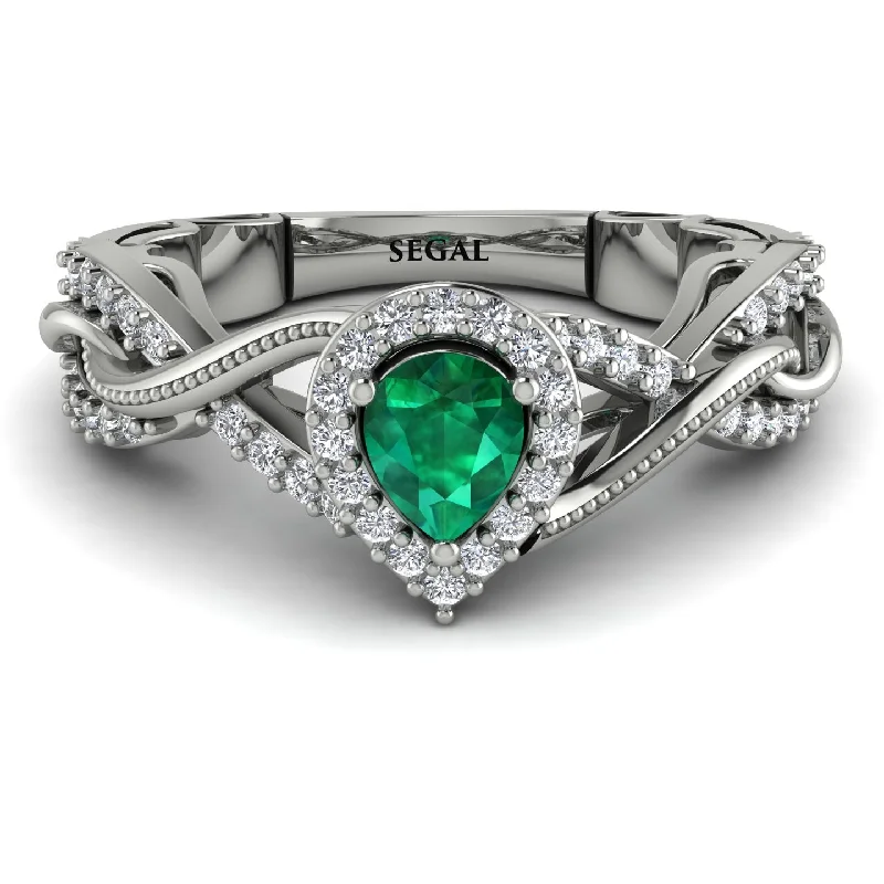 luxurious ladies engagement rings-Infinity Inspired Halo Emerald Engagement Ring - Teresa No. 6