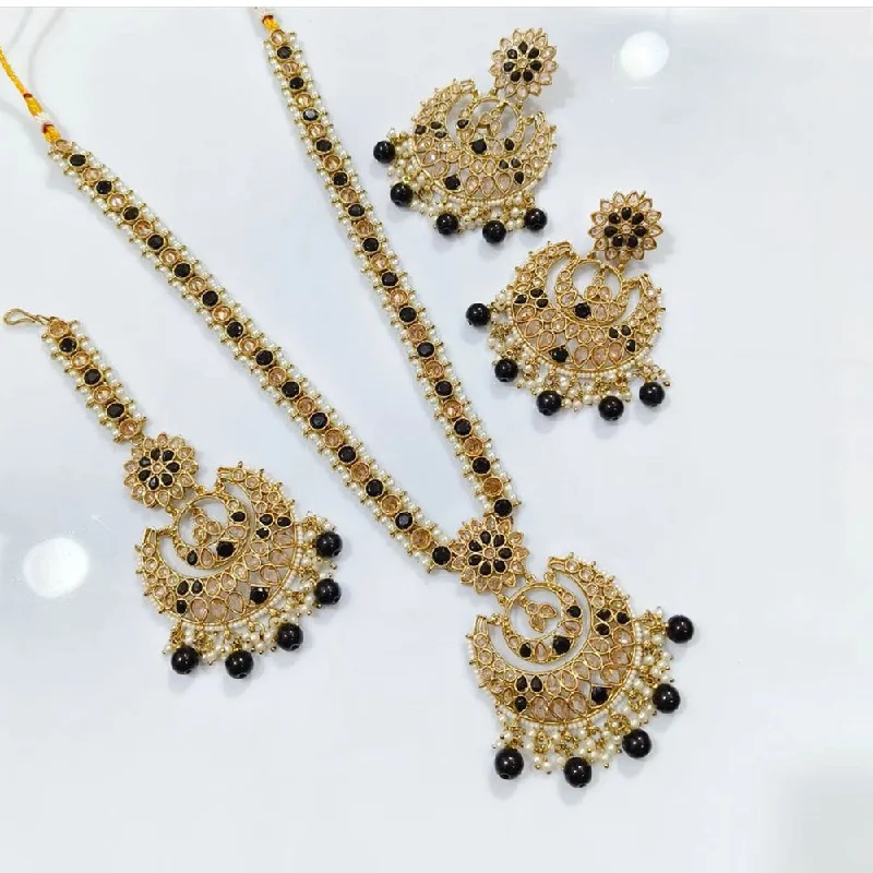 ladies crystal pendant necklaces-Shree Chamunda Jewellers Gold Plated Crystal Stone And Pearl Long Necklace Set