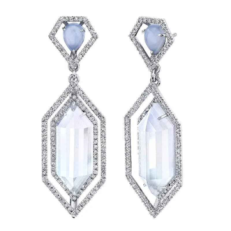 ladies trendy hoop earrings-Chalcedony Moonstone Hexagon Earrings