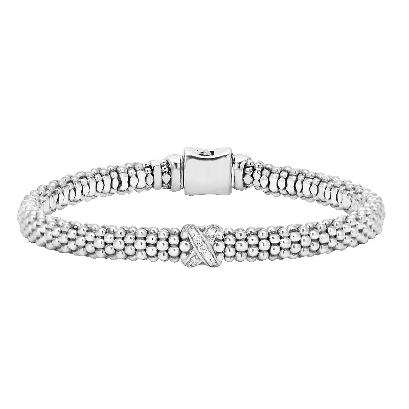 ladies diamond bangle bracelets-Embrace Single Station X Silver Diamond Bracelet | 6mm