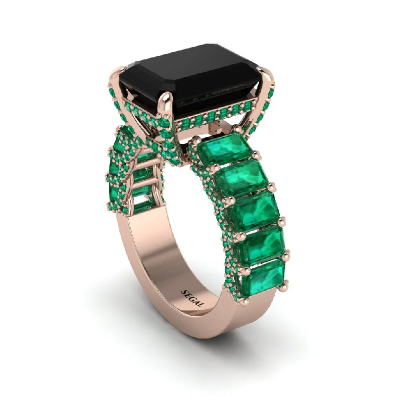 stackable ladies engagement rings-Luxury Emerald Cut Black Diamond Engagement Ring - Nadia No. 23