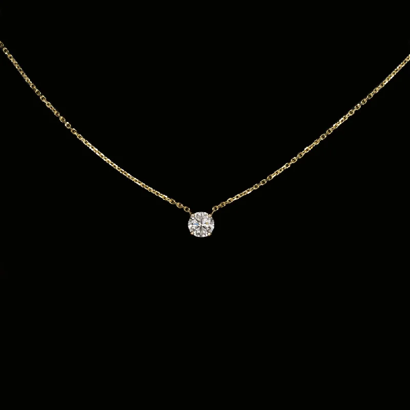 ladies diamond pendant necklaces-DIAMOND SOLITAIRE NECKLACE 14K YELLOW GOLD 1/2 CARAT VERY GOOD CUT ROUND PENDANT