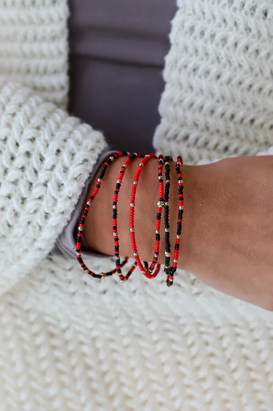 ladies black bracelets-Audrey Red/Black Beaded Bracelet Set