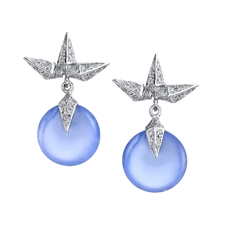 ladies flower earrings-Blue Chalcedony Star Earrings