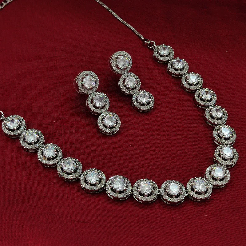 ladies sterling silver necklaces-Aamrapali Silver Plated AD Necklace Set