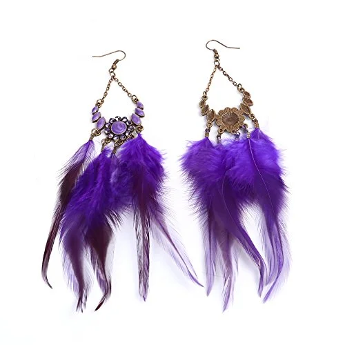 ladies gold drop earrings-SEXY SPARKLES Dangling Genuine Natural long Hand Made Feathers Earrings for Women and Teen