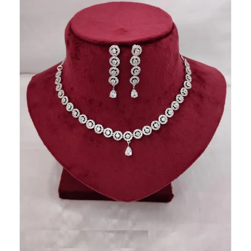 ladies fashion-forward necklaces-Akruti Collection Silver Plated AD Necklace Set