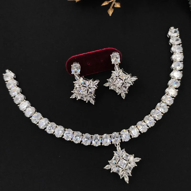 ladies bridal pendant necklaces-Aamrapali Silver Plated AD Necklace Set