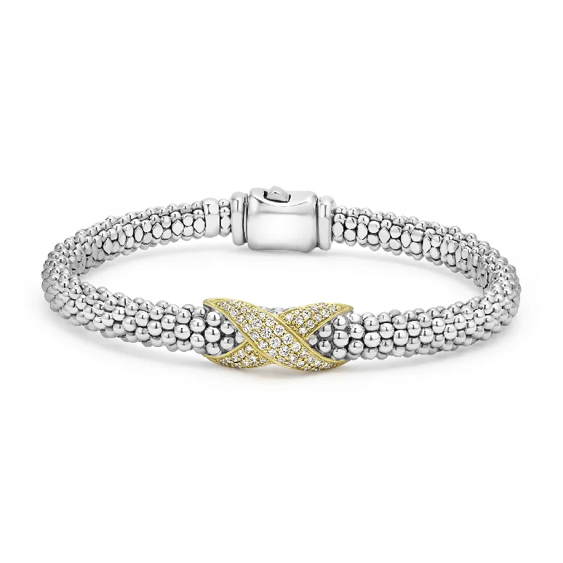 ladies luxury bracelets-Embrace Two-Tone Diamond X Caviar Bracelet | 6mm