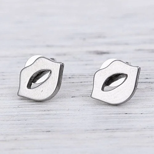 ladies layered earrings-Sexy Sparkles  Lips stainless steel stud earrings for women girls