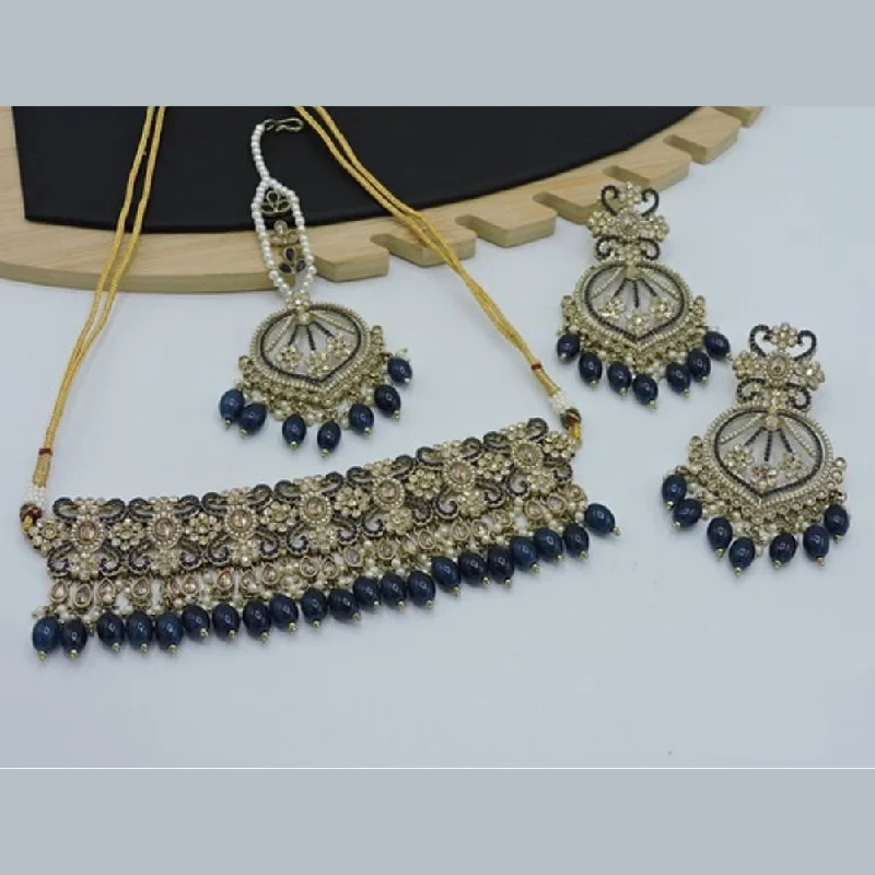 ladies long necklaces-Anjali Jewellery Gold Plated Crystal Stone And Beads Choker Necklace Set