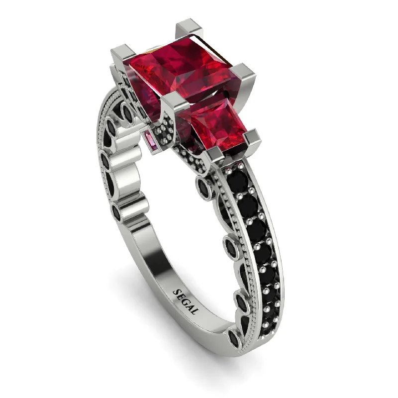 custom moissanite engagement rings for ladies-Modern Geometric Ruby Gold Engagement Ring - Beverly No. 42