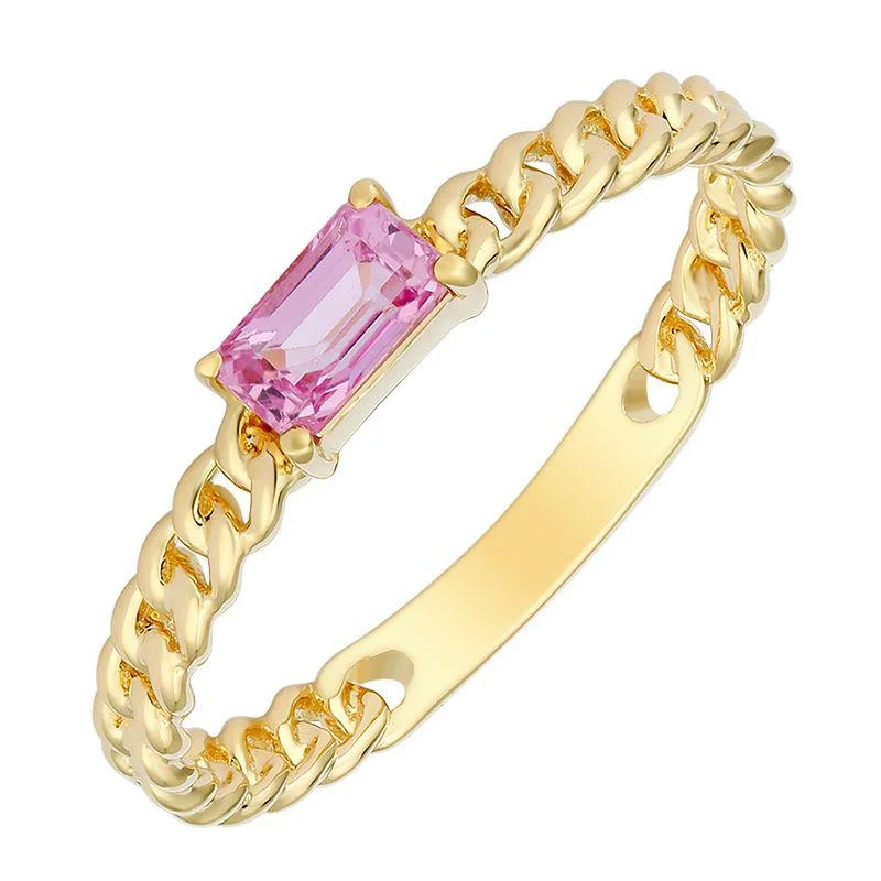 ladies silver rings-Gold Link Gemstone Ring