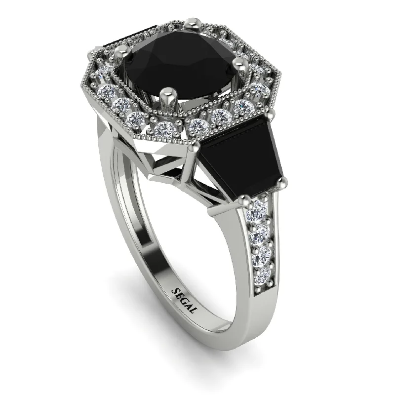 platinum ladies engagement rings-Modern Halo Princess Cut Black Diamond Stone Engagement Ring - Doris No. 9