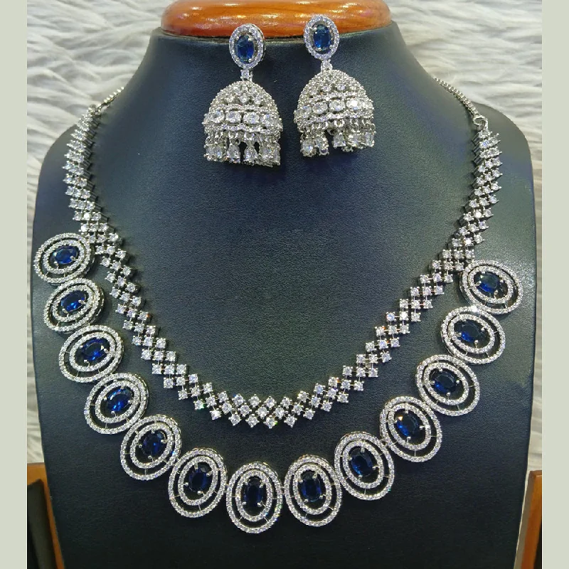 ladies boho necklaces-Jain Jewellers Silver Plated AD Stone Choker Necklace Set