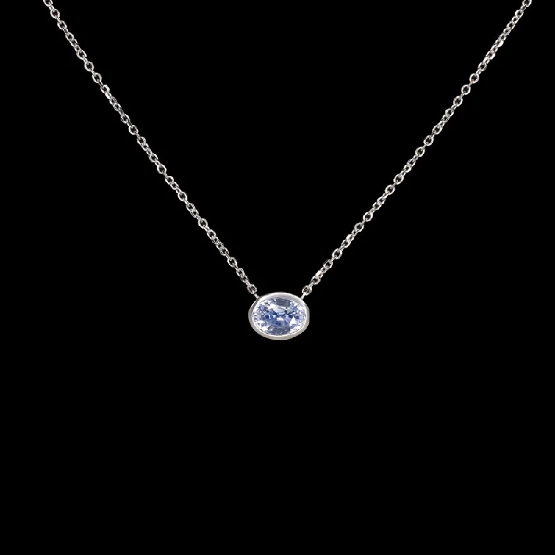 ladies crystal pendant necklaces-LIGHT BLUE SAPPHIRE PENDANT NECKLACE OVAL SHAPE EAST WEST 14k WHITE GOLD 1.26ct