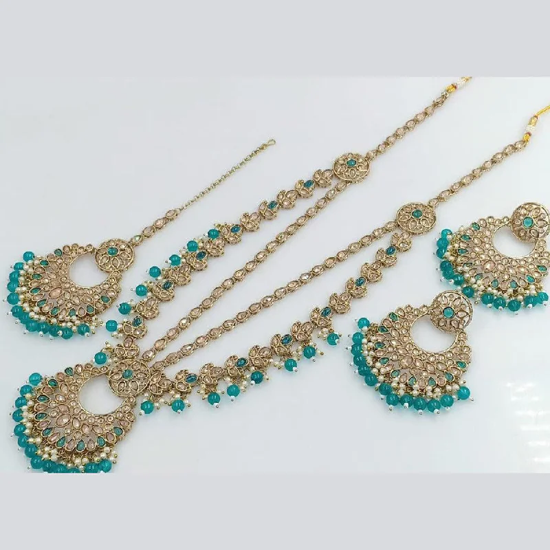 ladies wedding necklaces-Anjali Jewellery Gold Plated Crystal Stone And Beads Long Necklace Set