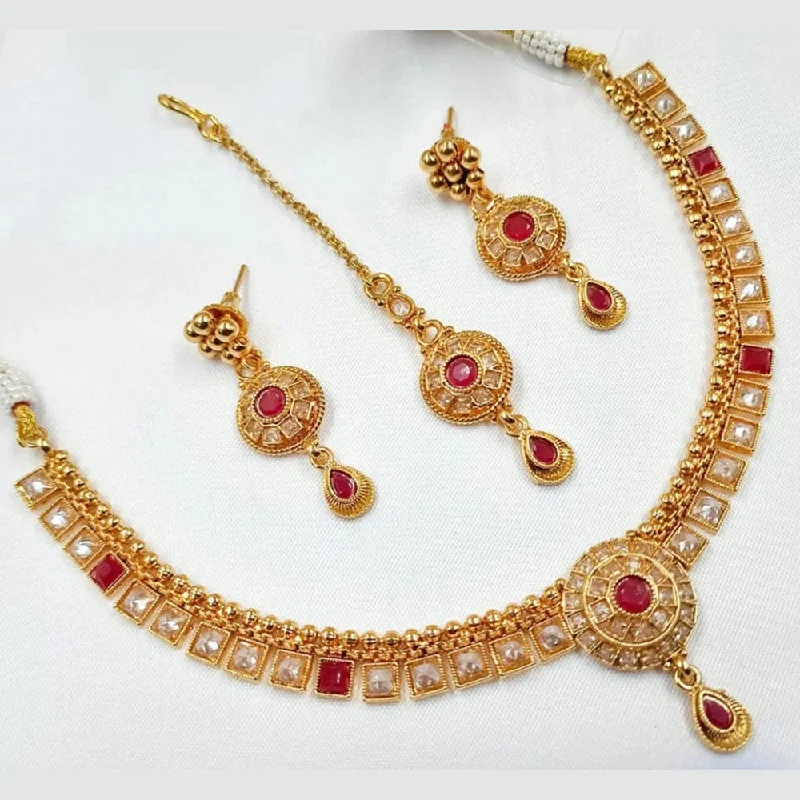 ladies charm necklaces-Lucentarts Jewellery Gold Plated Crystal Stone Necklace Set