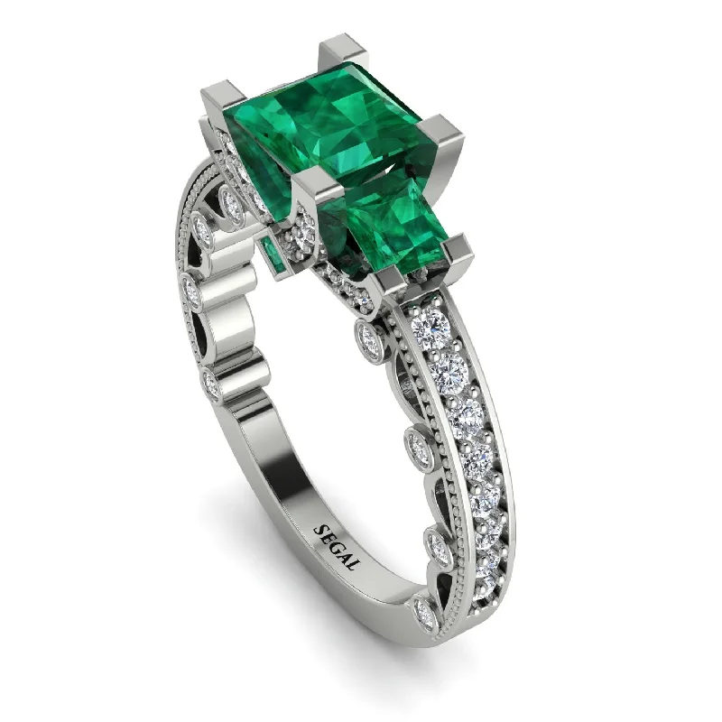 fancy colored diamond ladies engagement rings-Modern Geometric Emerald Gold Engagement Ring - Beverly No. 6