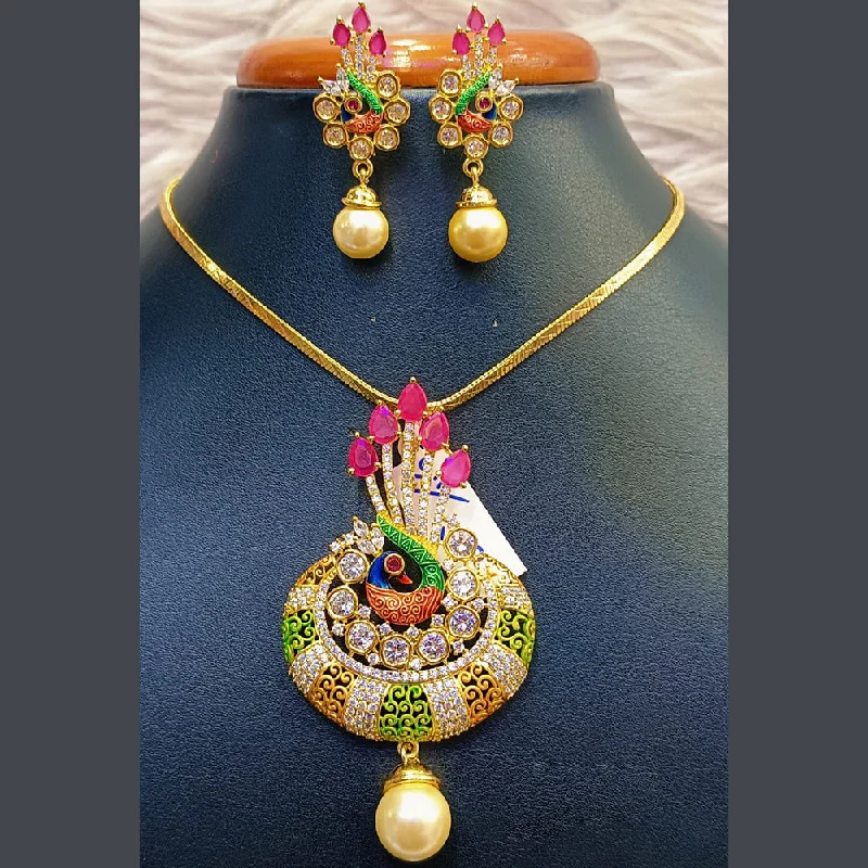 ladies symbolic necklaces-Jain Jewellers Gold Plated AD Stone Necklace Set