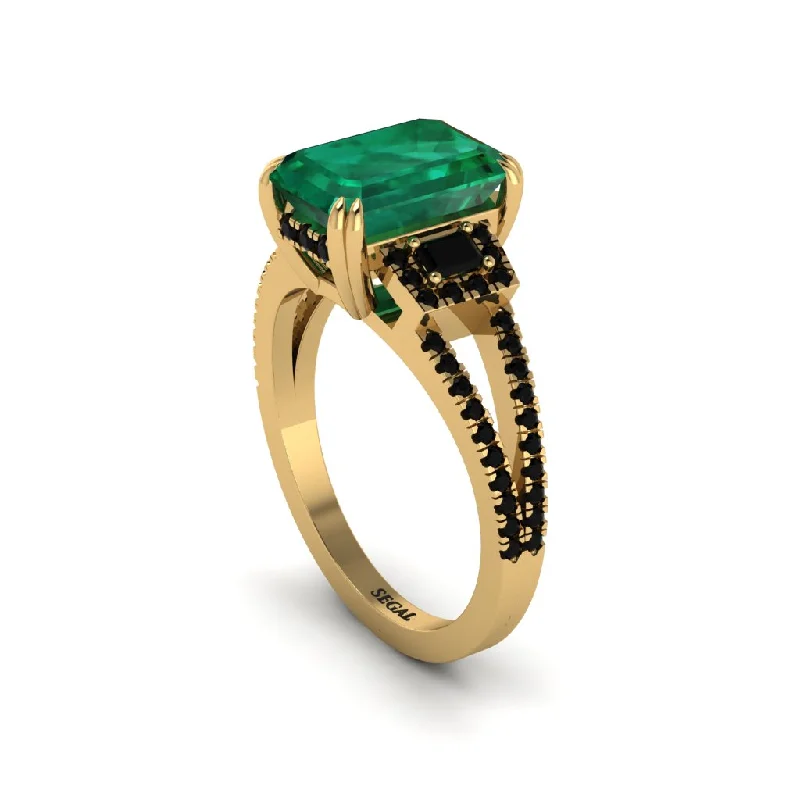 affordable engagement rings for ladies with diamonds-Split Shank Emerald Cut Emerald Designer Engagement Ring - Ursula No. 34