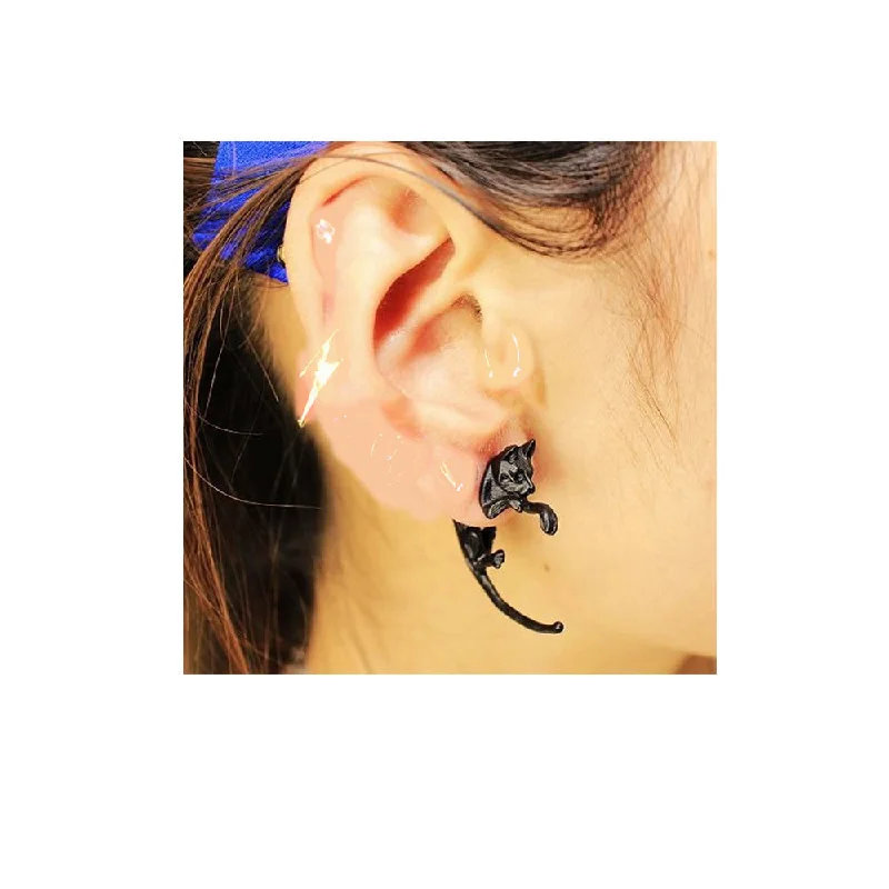 ladies dangle earrings-SEXY SPARKLES Sexy Sparkles 3D Double Sided Black Cat Ear Stud Earrings for Women