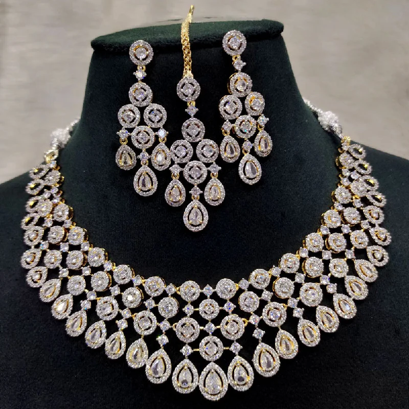 ladies modern necklaces-Aamrapali Gold Plated AD Necklace Set