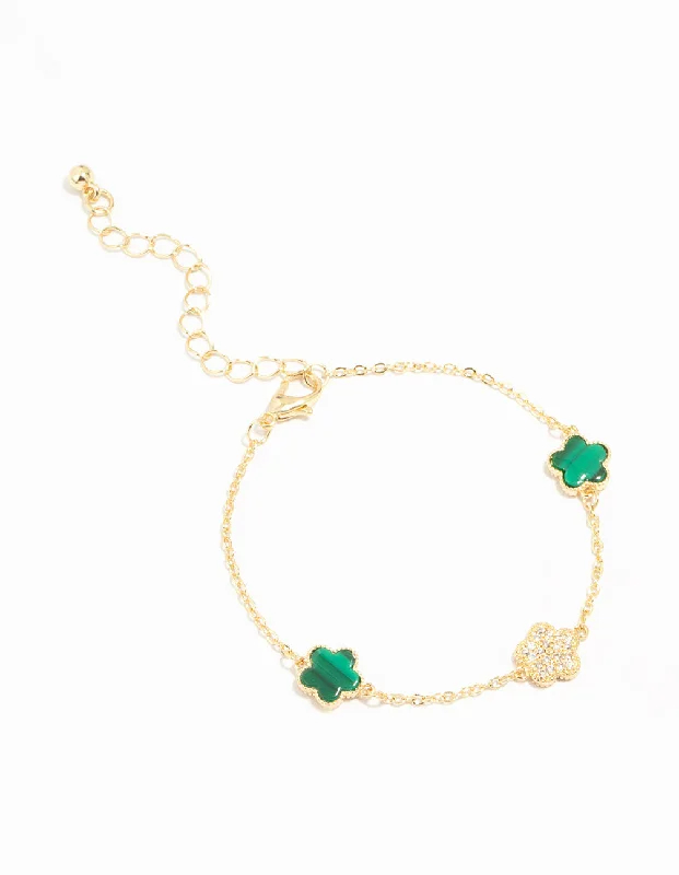 ladies large bangles-Gold Plated Trio Clover Bracelet