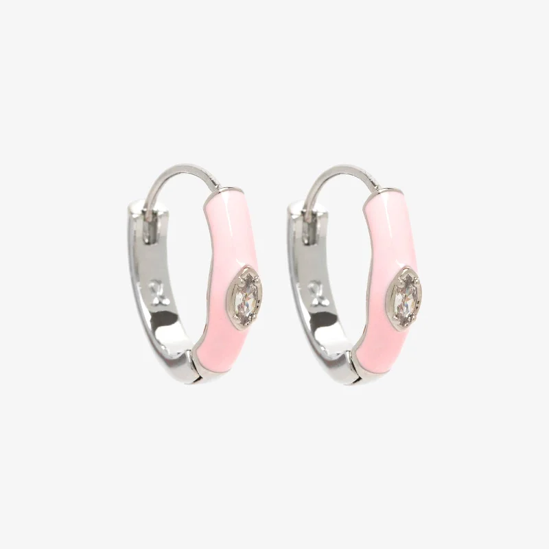 ladies designer earrings-Boarding for Breast Cancer Enamel Hoop Earrings