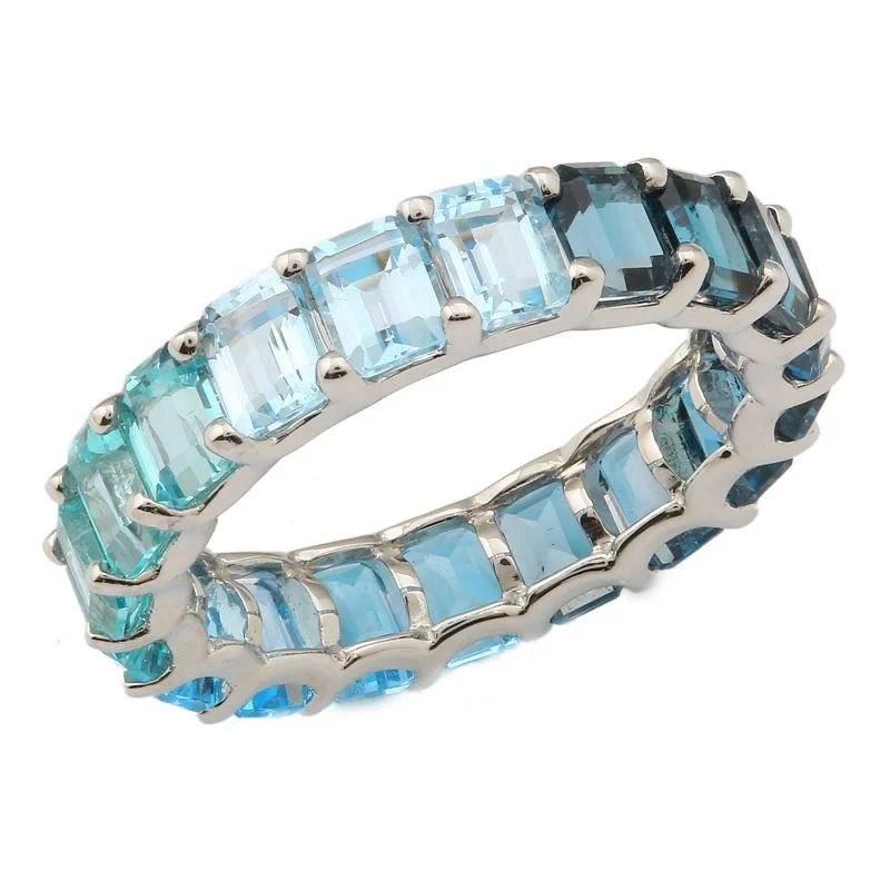 ladies vintage style rings-Blue Ombre Eternity Ring