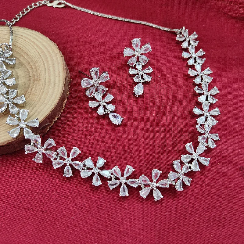 ladies bridal necklaces-Aamrapali Silver Plated AD Necklace Set