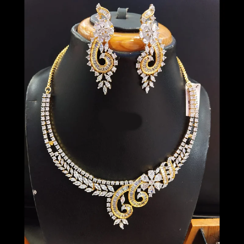 ladies gemstone necklaces-Jain Jewellers Gold Plated AD Necklace Set