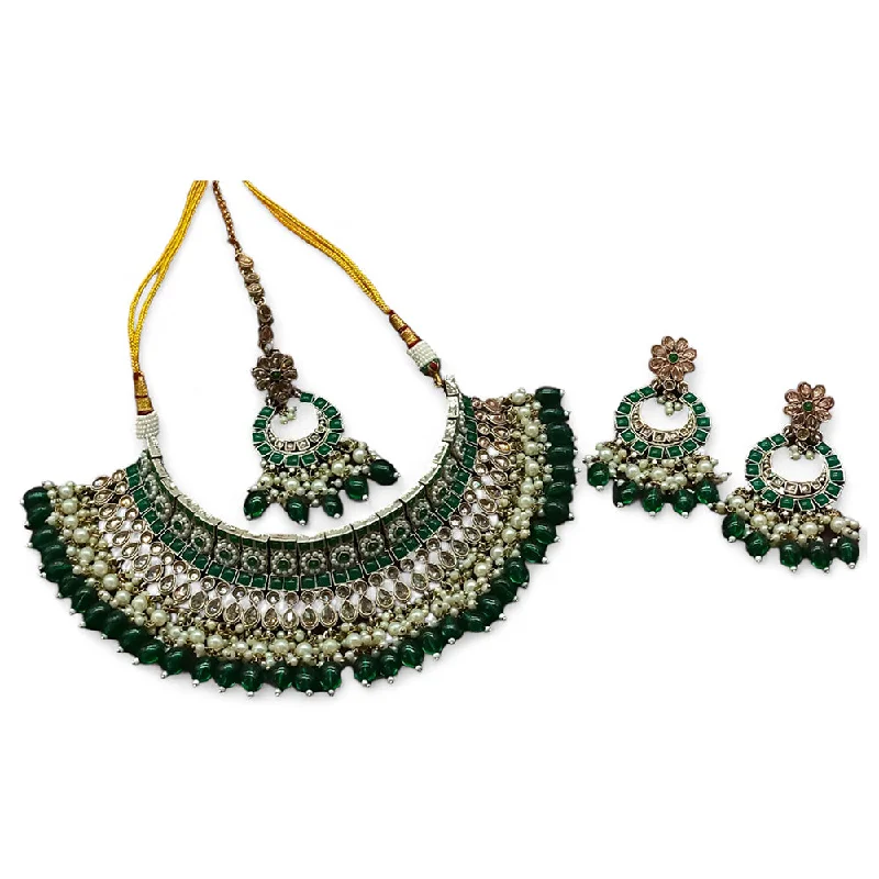 ladies high-quality necklaces-Gehana Mahal Gold Plated Crystal Stone Pearl And Beads Necklace Set