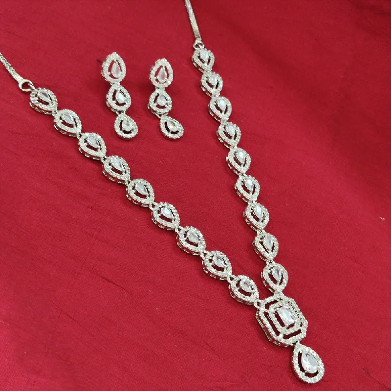 ladies zodiac necklaces-Aamrapali Silver Plated AD Necklace Set