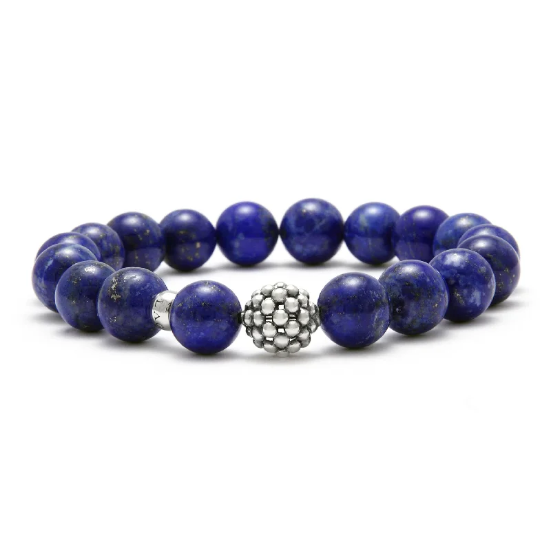 ladies bracelet sets-Maya Lapis Silver Station Bead Bracelet